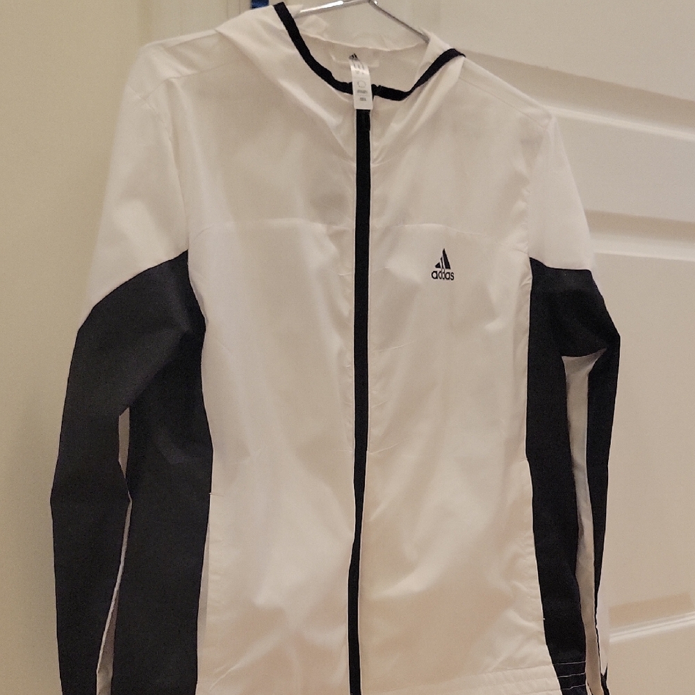 Adidas White and Black Windbreaker Jacket
